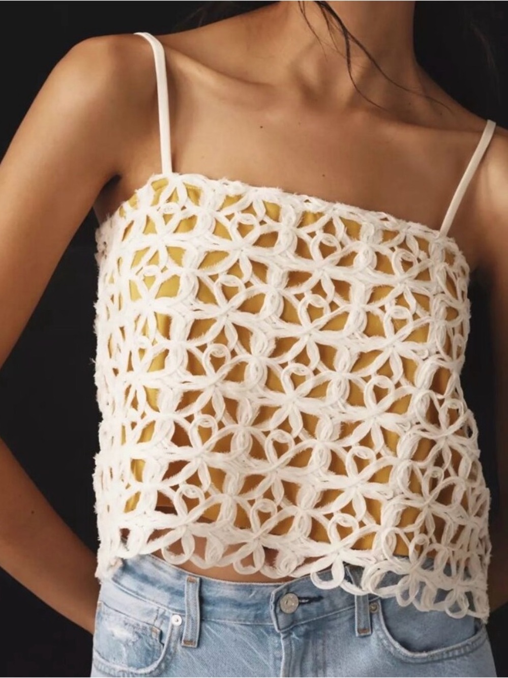 ANTHROPOLOGIE: Yellow laced Tank